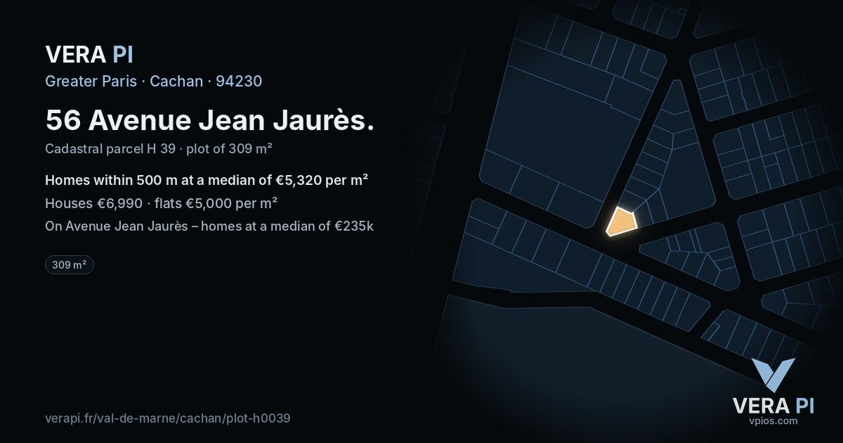 56 Avenue Jean Jaurès, Cachan at night – the plot lit, the parcels around coloured by the prices near them