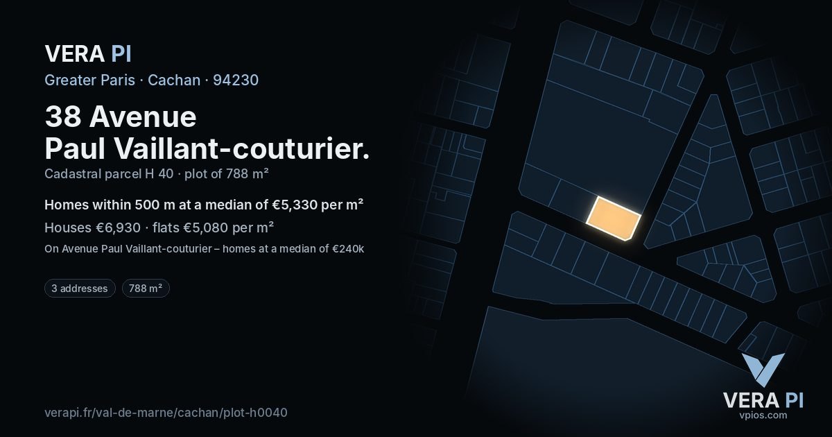 38 Avenue Paul Vaillant-couturier, Cachan at night – the plot lit, the parcels around coloured by the prices near them