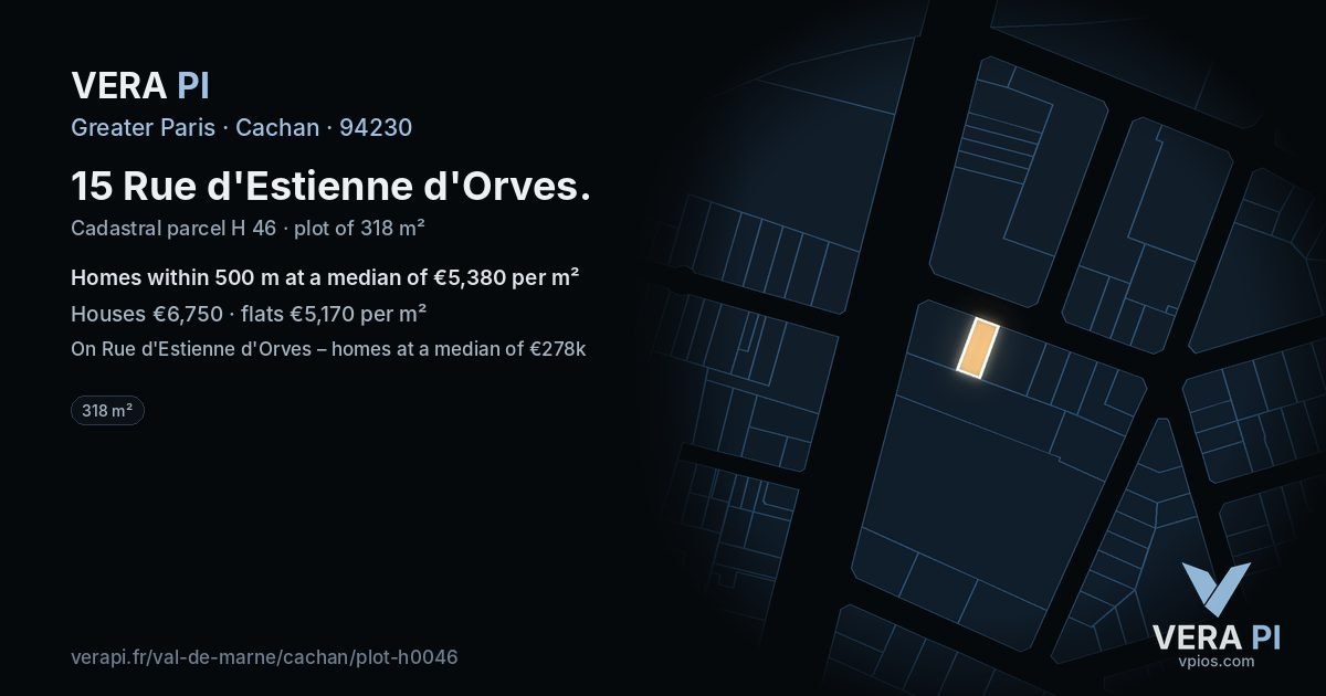 15 Rue d'Estienne d'Orves, Cachan at night – the plot lit, the parcels around coloured by the prices near them