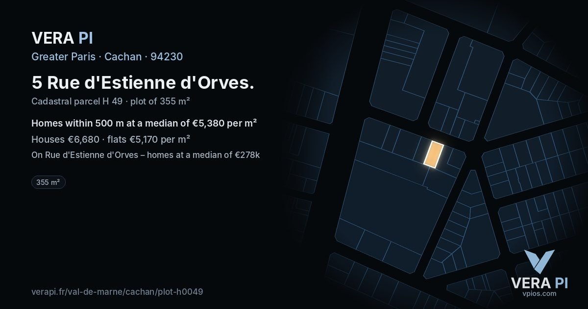 5 Rue d'Estienne d'Orves, Cachan at night – the plot lit, the parcels around coloured by the prices near them