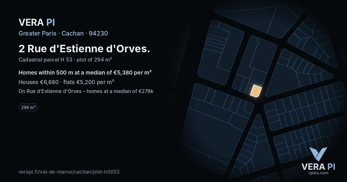 2 Rue d'Estienne d'Orves, Cachan at night – the plot lit, the parcels around coloured by the prices near them