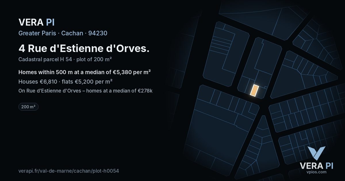 4 Rue d'Estienne d'Orves, Cachan at night – the plot lit, the parcels around coloured by the prices near them