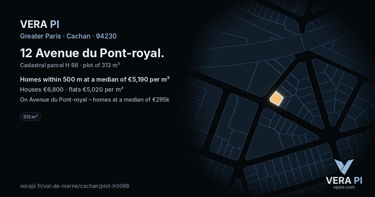 12 Avenue du Pont-royal, Cachan at night – the plot lit, the parcels around coloured by the prices near them
