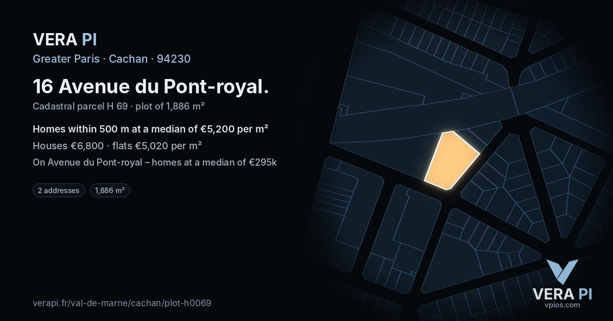 16 Avenue du Pont-royal, Cachan at night – the plot lit, the parcels around coloured by the prices near them