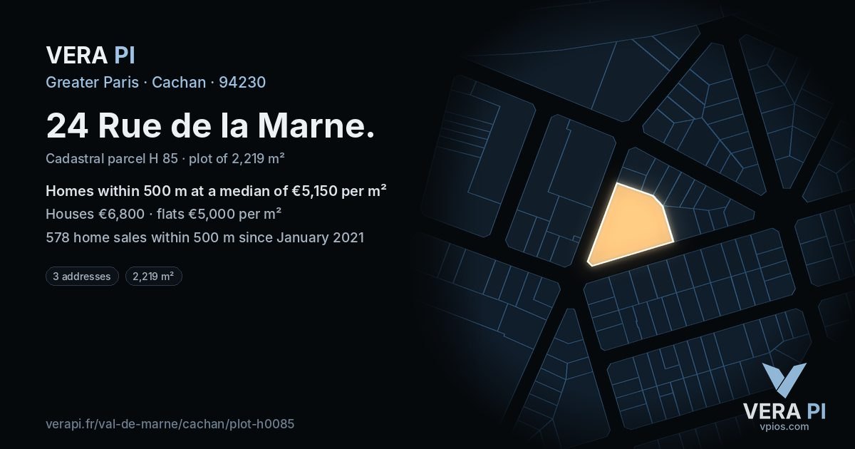 24 Rue de la Marne, Cachan at night – the plot lit, the parcels around coloured by the prices near them