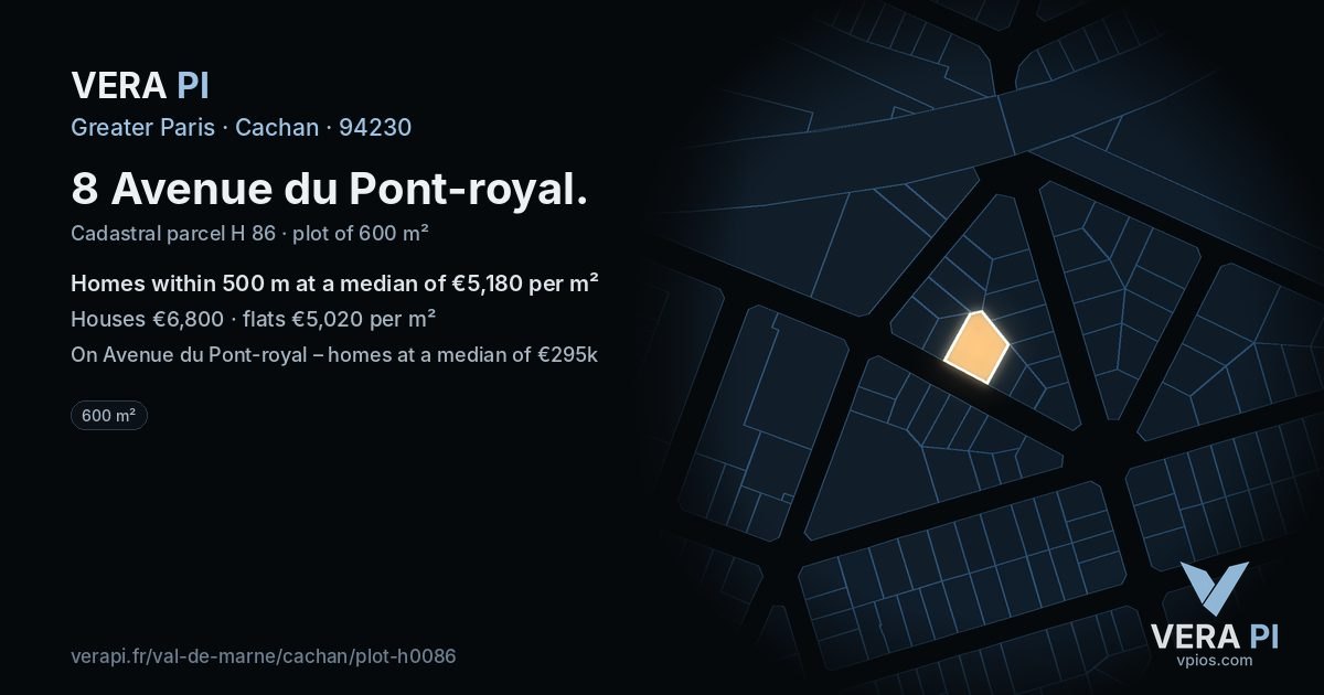 8 Avenue du Pont-royal, Cachan at night – the plot lit, the parcels around coloured by the prices near them