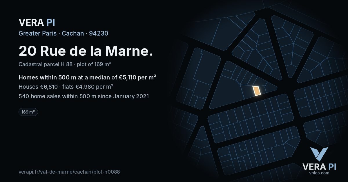 20 Rue de la Marne, Cachan at night – the plot lit, the parcels around coloured by the prices near them