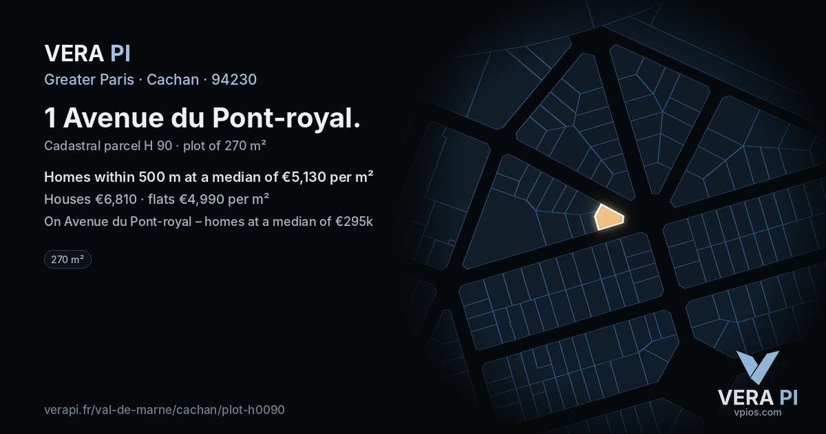1 Avenue du Pont-royal, Cachan at night – the plot lit, the parcels around coloured by the prices near them