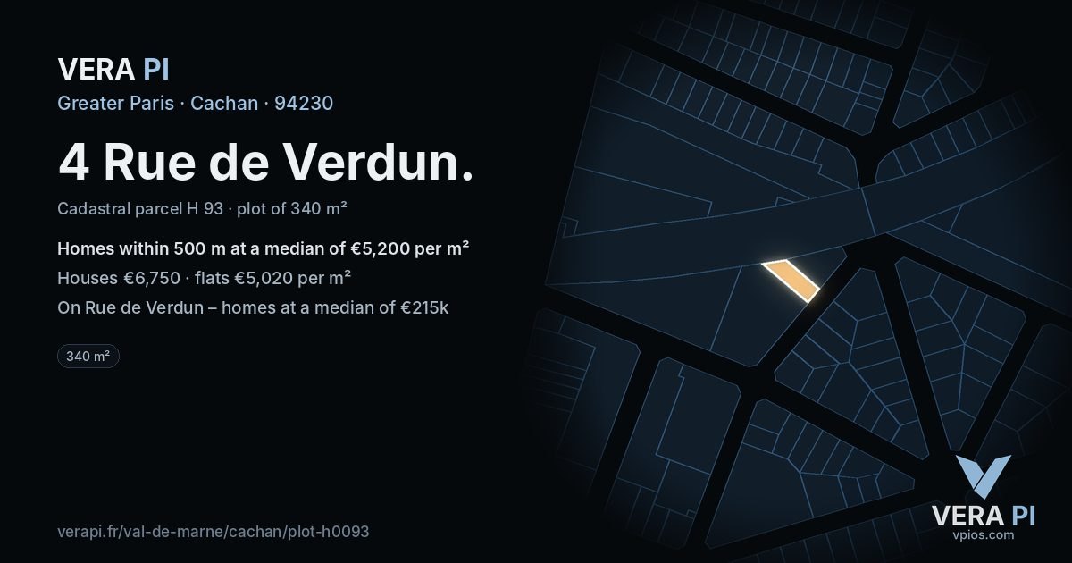 4 Rue de Verdun, Cachan at night – the plot lit, the parcels around coloured by the prices near them