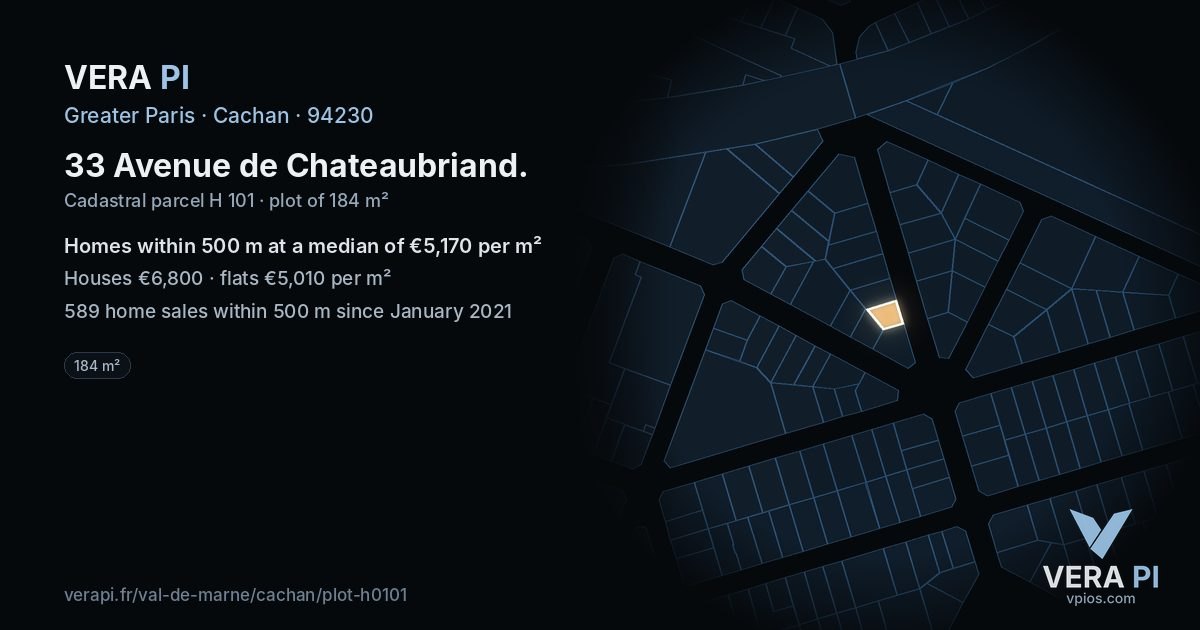33 Avenue de Chateaubriand, Cachan at night – the plot lit, the parcels around coloured by the prices near them