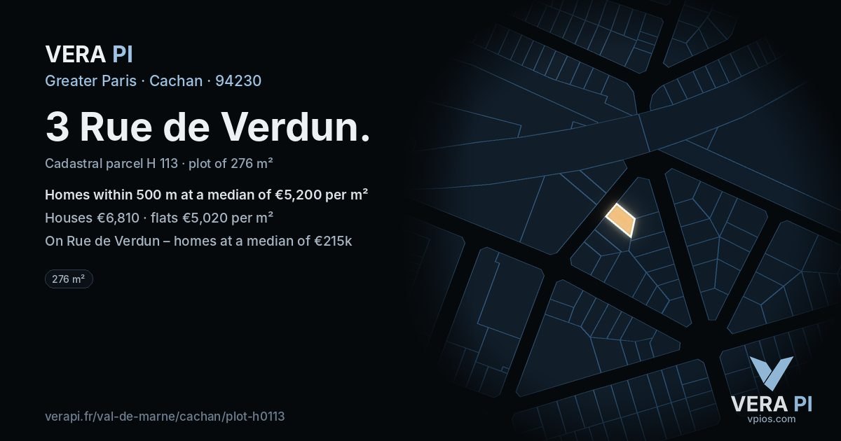3 Rue de Verdun, Cachan at night – the plot lit, the parcels around coloured by the prices near them
