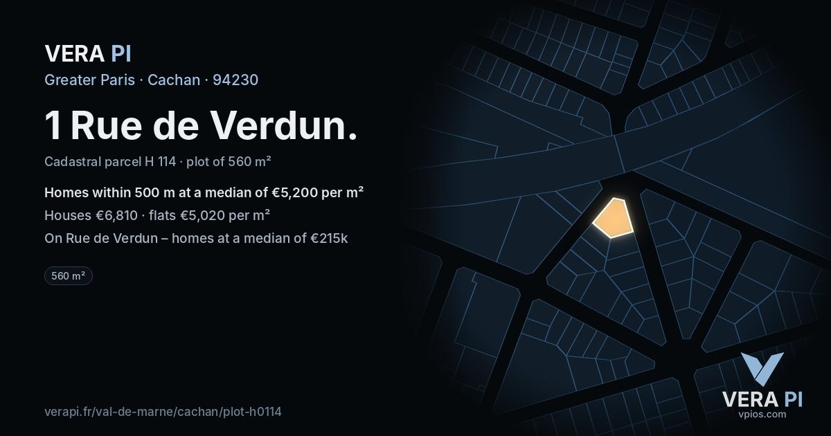 1 Rue de Verdun, Cachan at night – the plot lit, the parcels around coloured by the prices near them