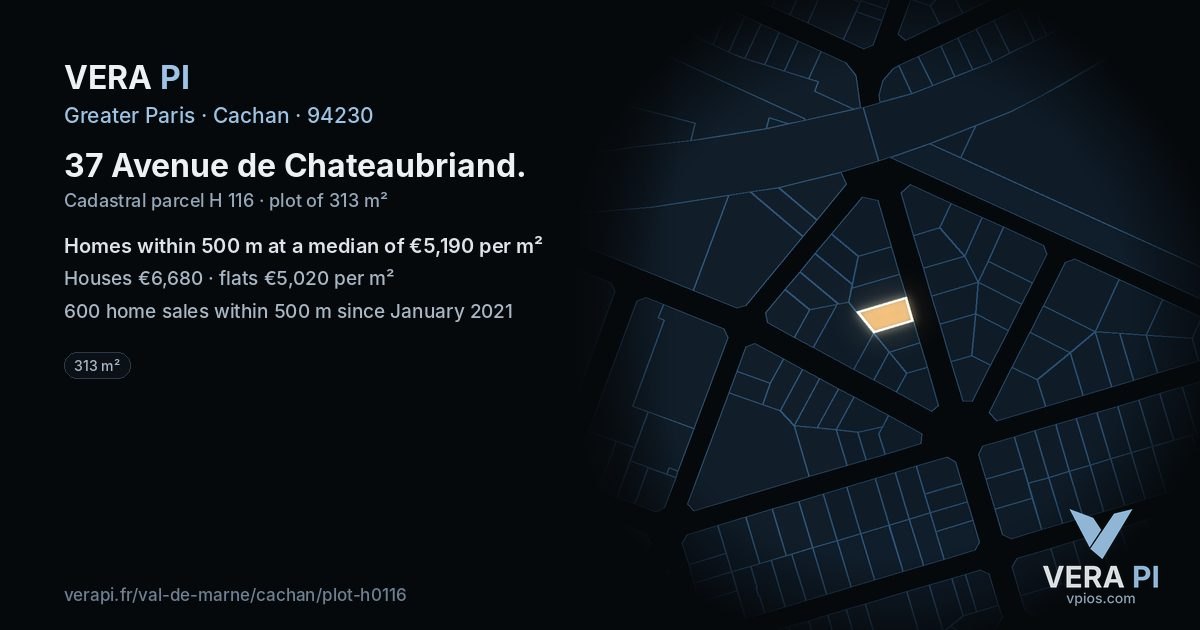 37 Avenue de Chateaubriand, Cachan at night – the plot lit, the parcels around coloured by the prices near them