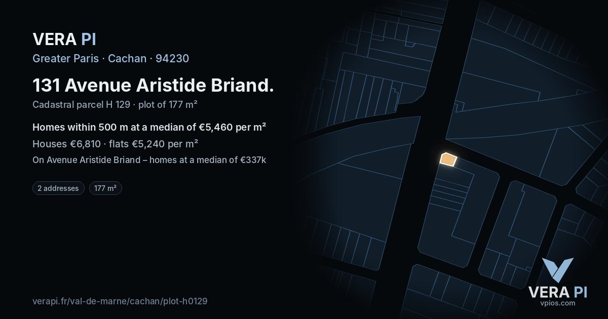 131 Avenue Aristide Briand, Cachan at night – the plot lit, the parcels around coloured by the prices near them