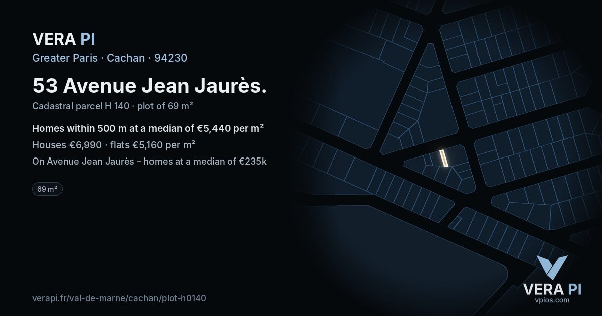 53 Avenue Jean Jaurès, Cachan at night – the plot lit, the parcels around coloured by the prices near them