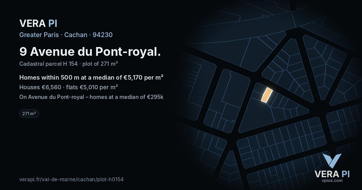 9 Avenue du Pont-royal, Cachan at night – the plot lit, the parcels around coloured by the prices near them