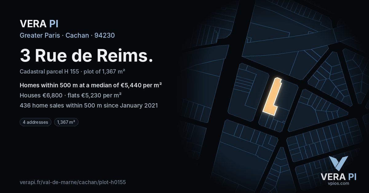 3 Rue de Reims, Cachan at night – the plot lit, the parcels around coloured by the prices near them