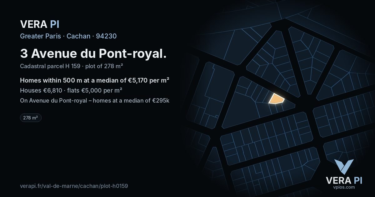 3 Avenue du Pont-royal, Cachan at night – the plot lit, the parcels around coloured by the prices near them