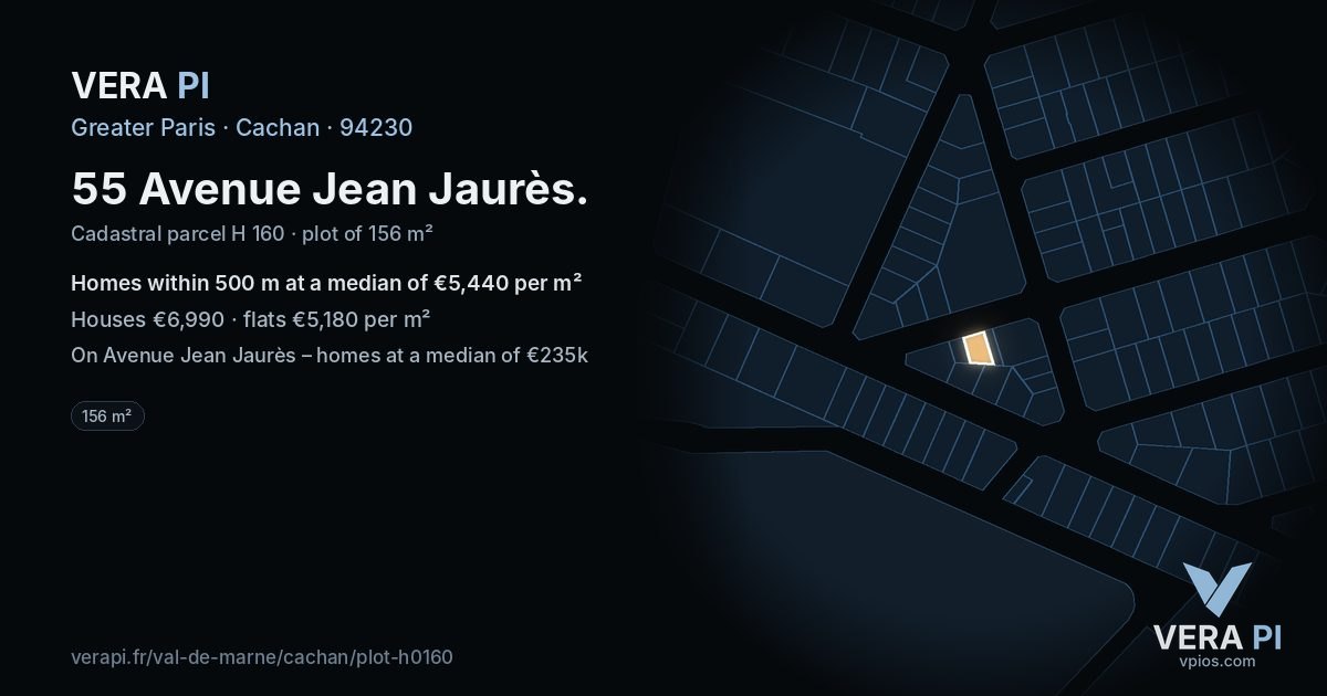 55 Avenue Jean Jaurès, Cachan at night – the plot lit, the parcels around coloured by the prices near them