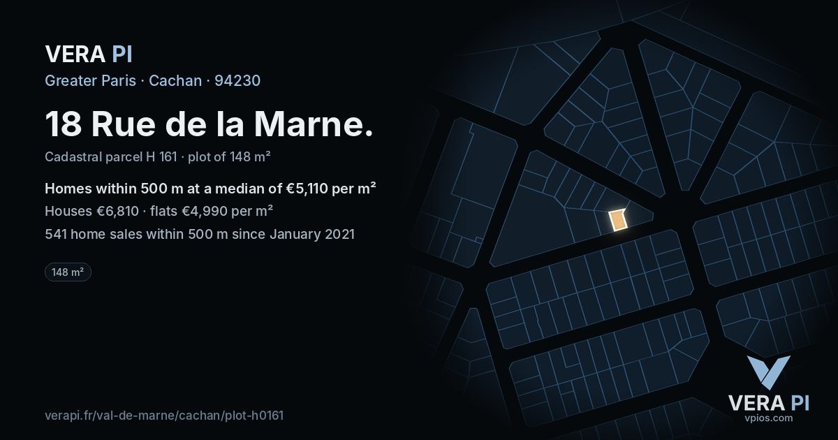 18 Rue de la Marne, Cachan at night – the plot lit, the parcels around coloured by the prices near them