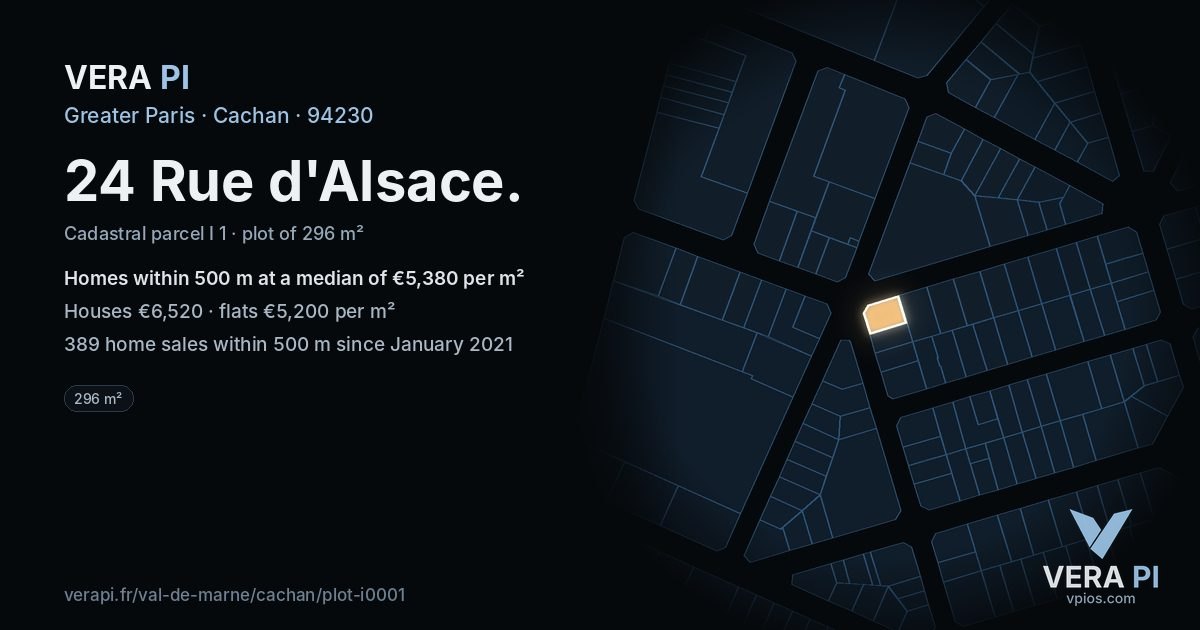 24 Rue d'Alsace, Cachan at night – the plot lit, the parcels around coloured by the prices near them