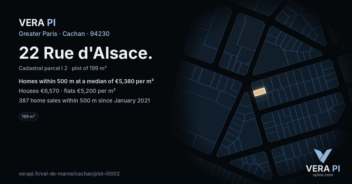 22 Rue d'Alsace, Cachan at night – the plot lit, the parcels around coloured by the prices near them