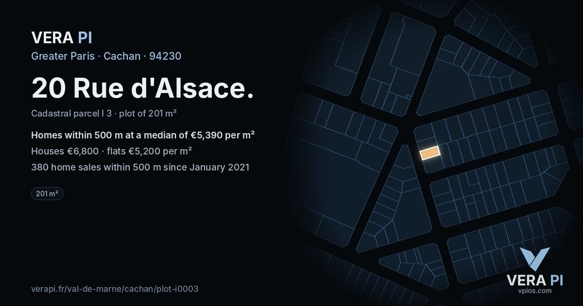20 Rue d'Alsace, Cachan at night – the plot lit, the parcels around coloured by the prices near them