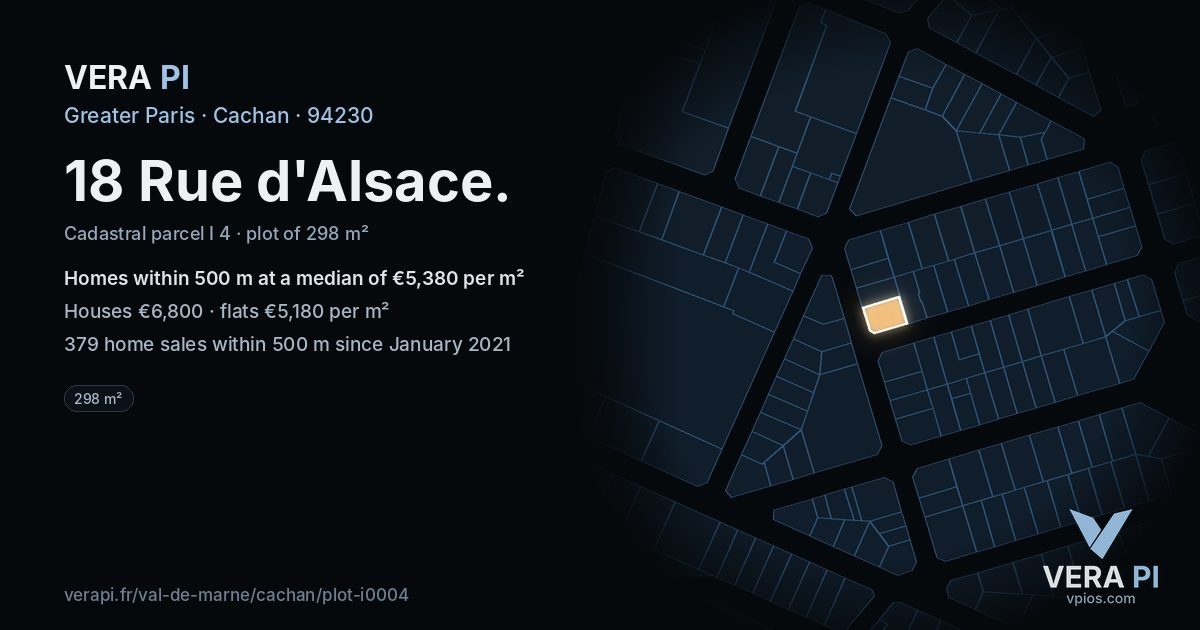 18 Rue d'Alsace, Cachan at night – the plot lit, the parcels around coloured by the prices near them