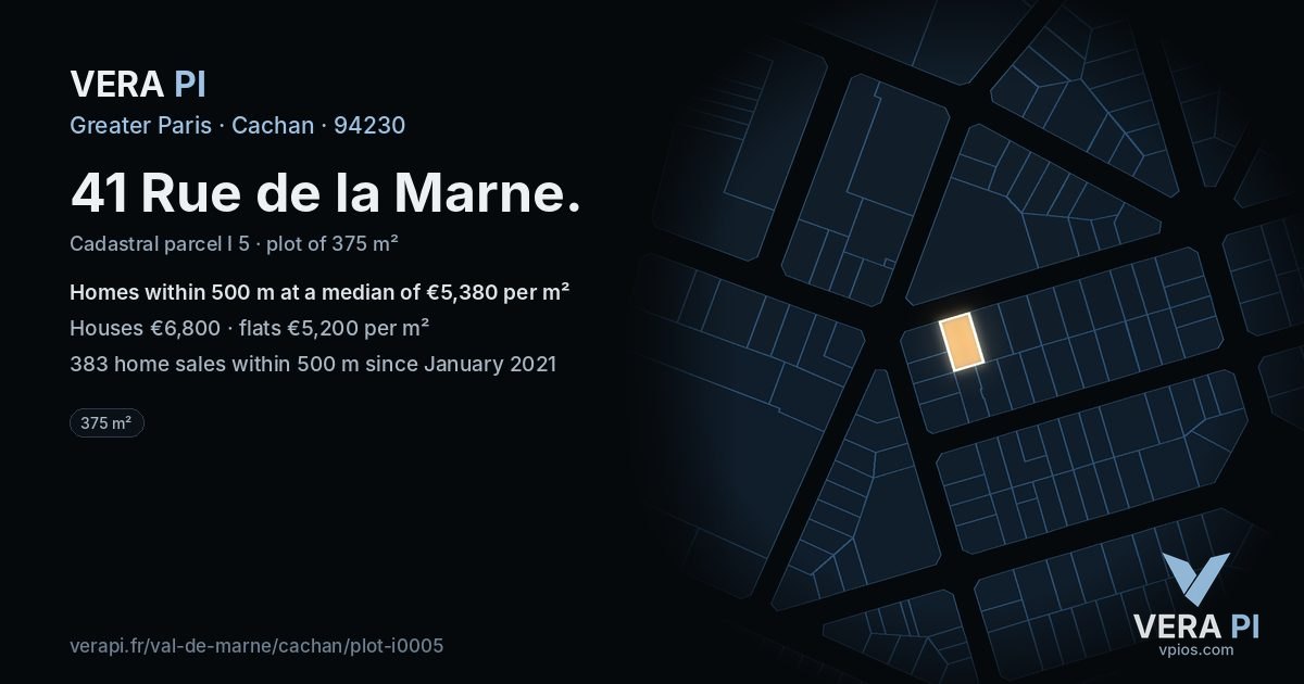 41 Rue de la Marne, Cachan at night – the plot lit, the parcels around coloured by the prices near them