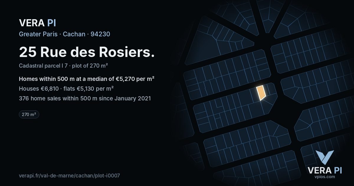 25 Rue des Rosiers, Cachan at night – the plot lit, the parcels around coloured by the prices near them