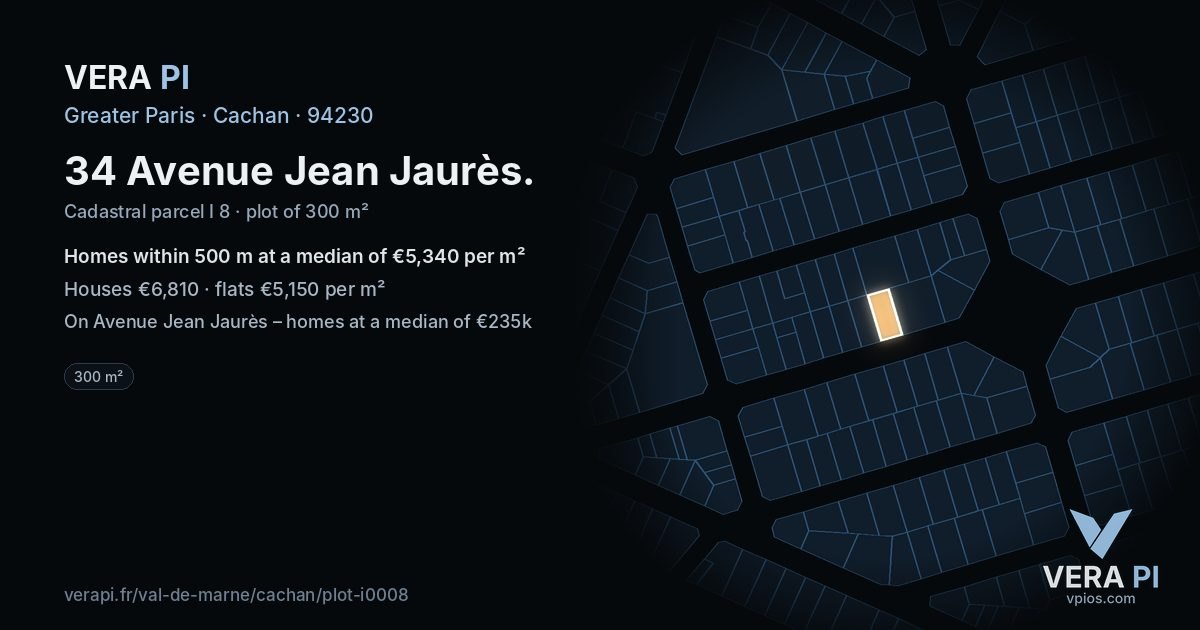 34 Avenue Jean Jaurès, Cachan at night – the plot lit, the parcels around coloured by the prices near them