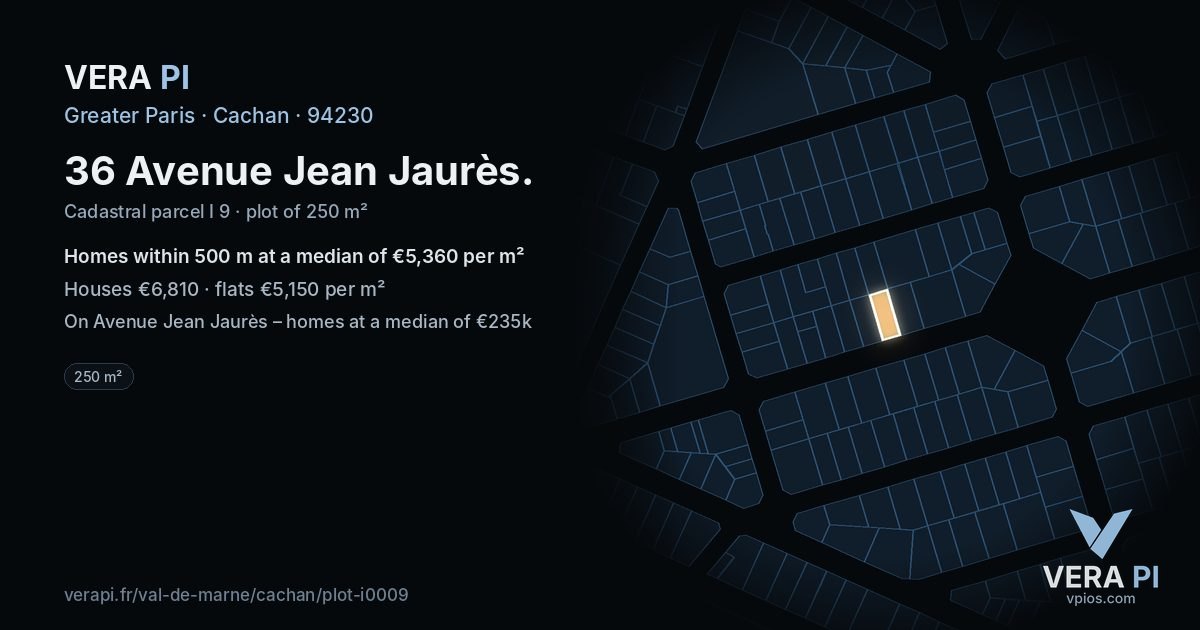 36 Avenue Jean Jaurès, Cachan at night – the plot lit, the parcels around coloured by the prices near them