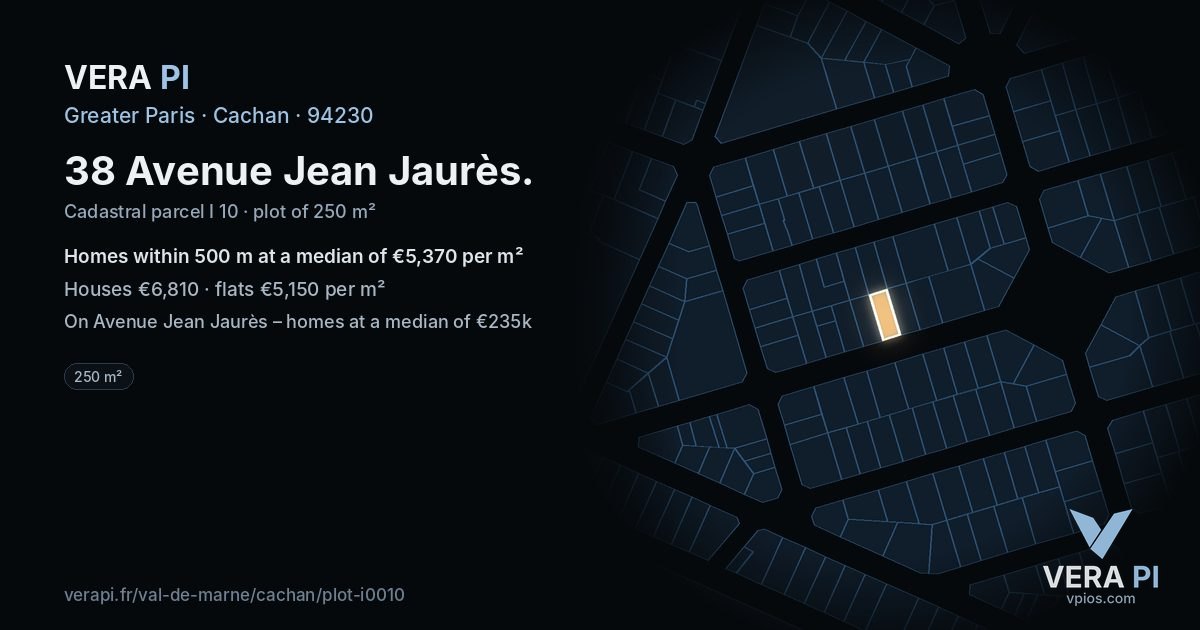 38 Avenue Jean Jaurès, Cachan at night – the plot lit, the parcels around coloured by the prices near them