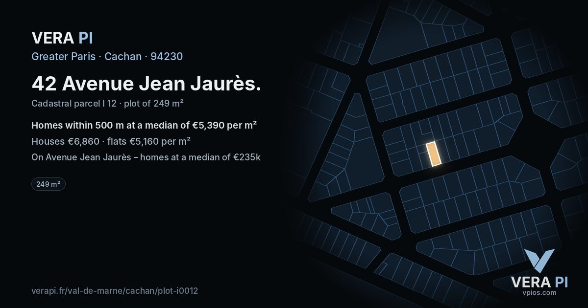 42 Avenue Jean Jaurès, Cachan at night – the plot lit, the parcels around coloured by the prices near them