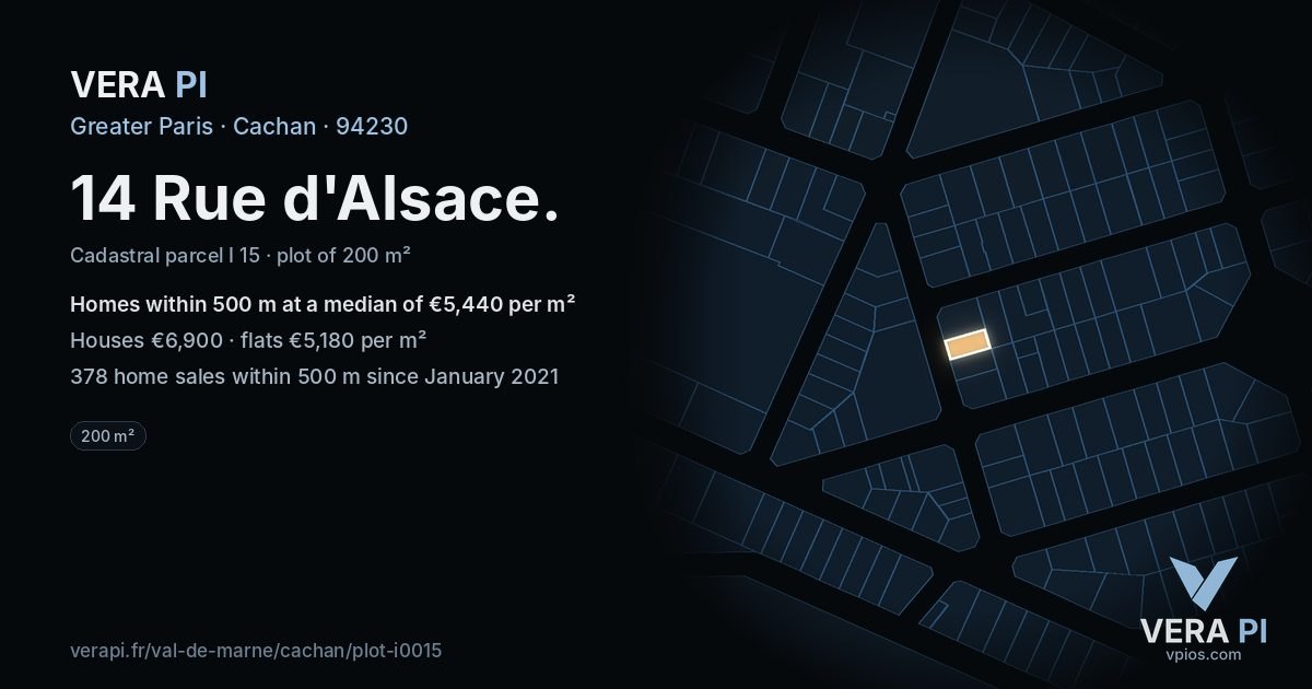 14 Rue d'Alsace, Cachan at night – the plot lit, the parcels around coloured by the prices near them