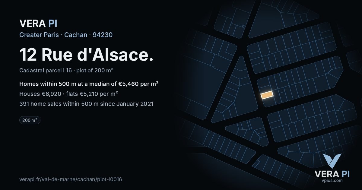 12 Rue d'Alsace, Cachan at night – the plot lit, the parcels around coloured by the prices near them