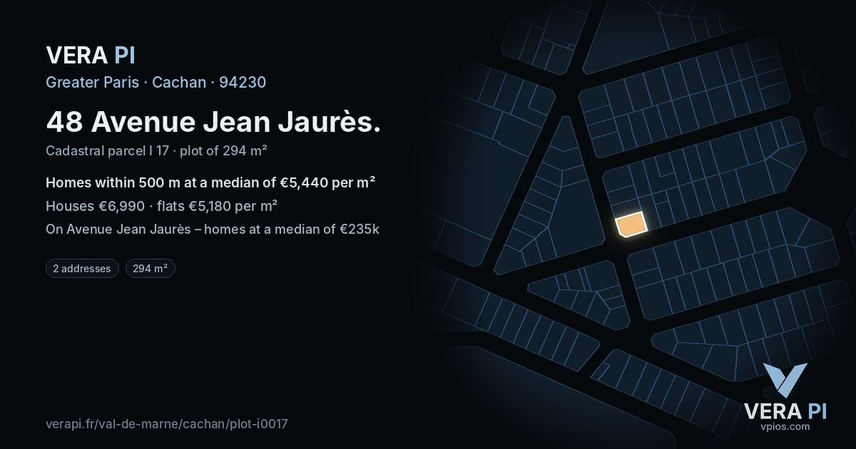 48 Avenue Jean Jaurès, Cachan at night – the plot lit, the parcels around coloured by the prices near them