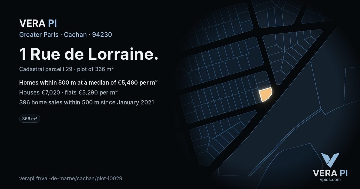 1 Rue de Lorraine, Cachan at night – the plot lit, the parcels around coloured by the prices near them