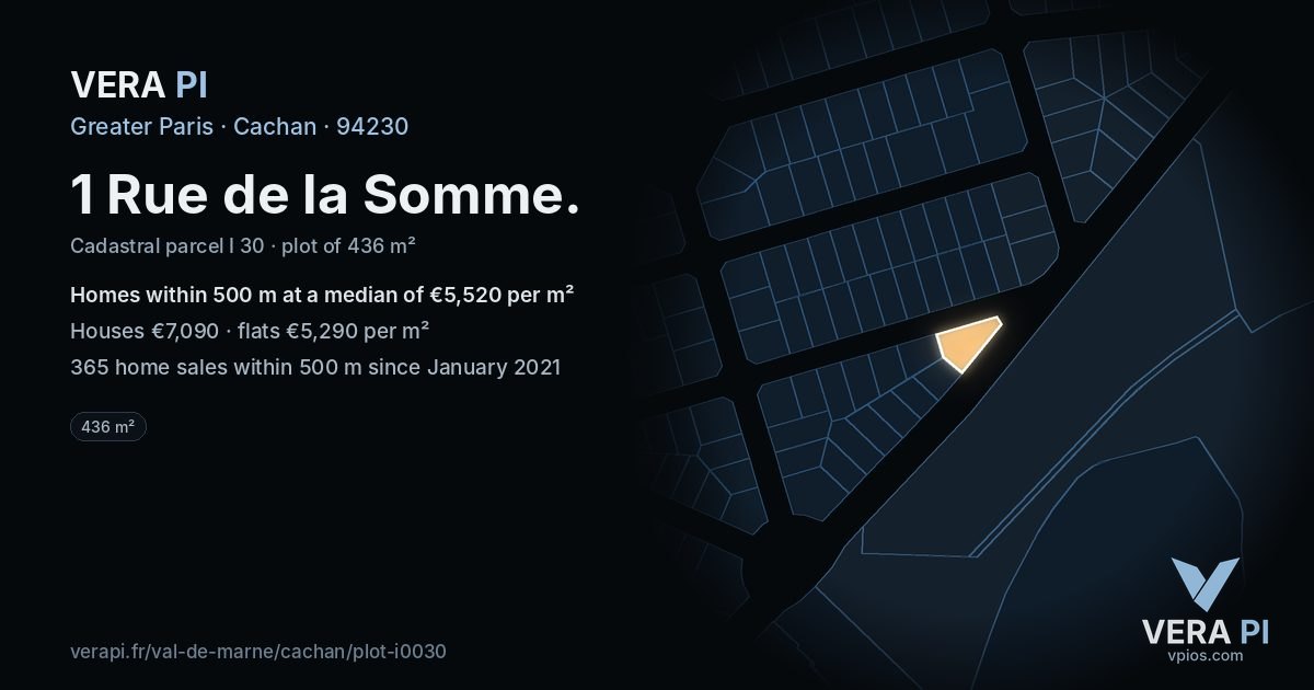 1 Rue de la Somme, Cachan at night – the plot lit, the parcels around coloured by the prices near them