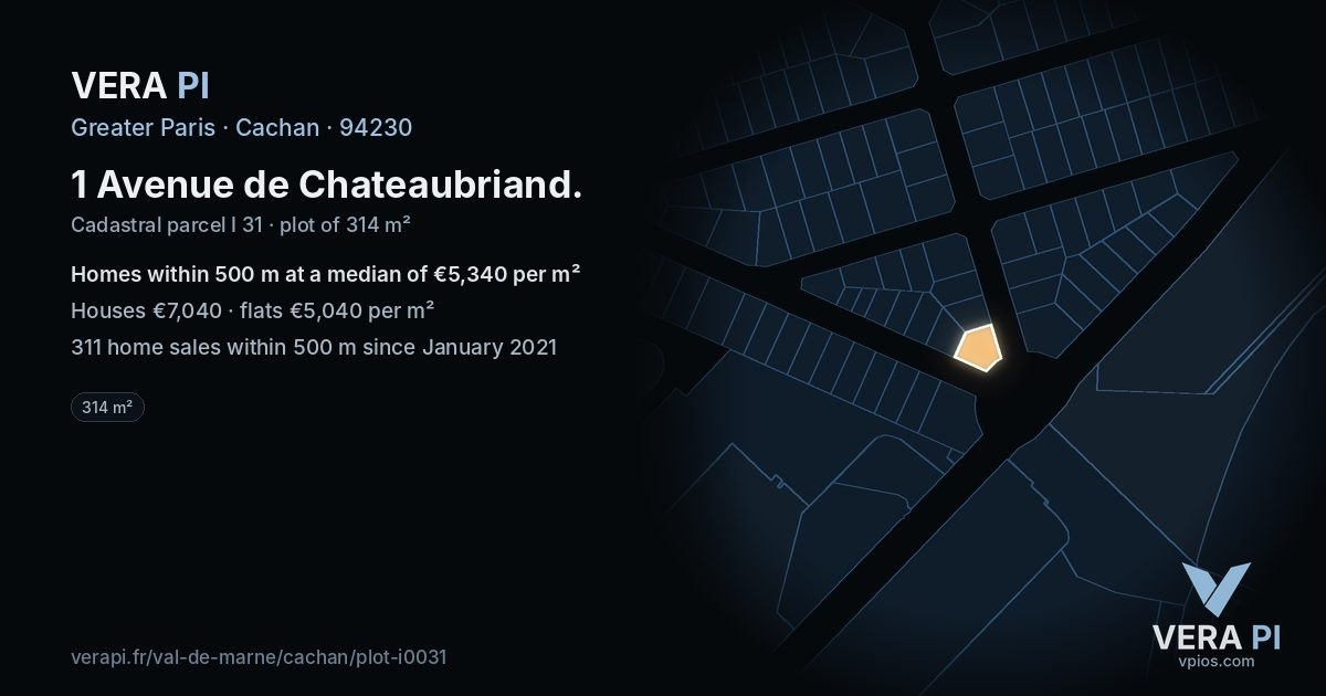 1 Avenue de Chateaubriand, Cachan at night – the plot lit, the parcels around coloured by the prices near them