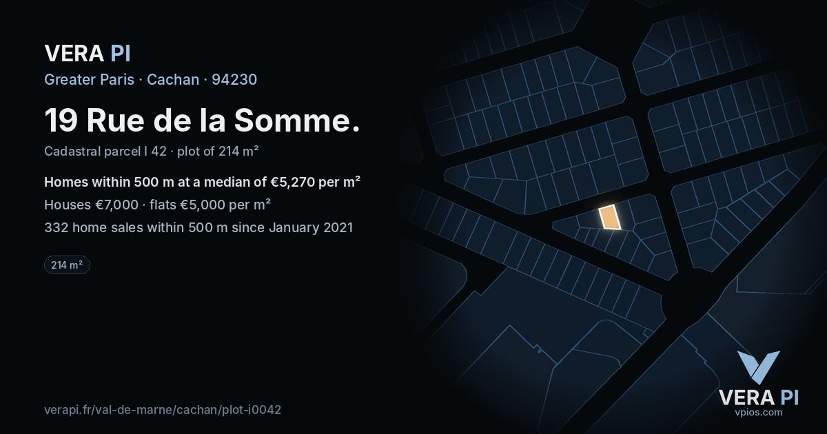 19 Rue de la Somme, Cachan at night – the plot lit, the parcels around coloured by the prices near them