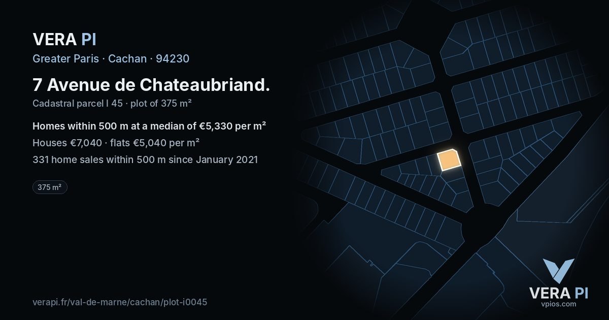 7 Avenue de Chateaubriand, Cachan at night – the plot lit, the parcels around coloured by the prices near them