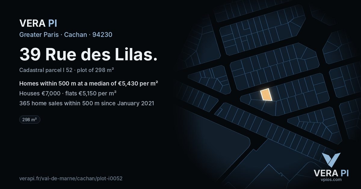 39 Rue des Lilas, Cachan at night – the plot lit, the parcels around coloured by the prices near them