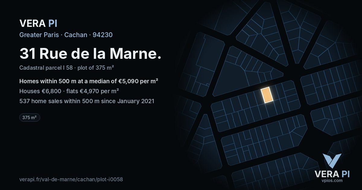 31 Rue de la Marne, Cachan at night – the plot lit, the parcels around coloured by the prices near them