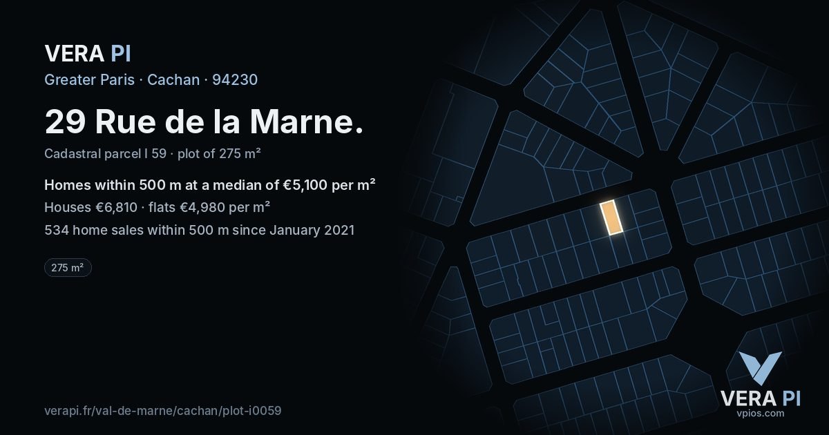 29 Rue de la Marne, Cachan at night – the plot lit, the parcels around coloured by the prices near them