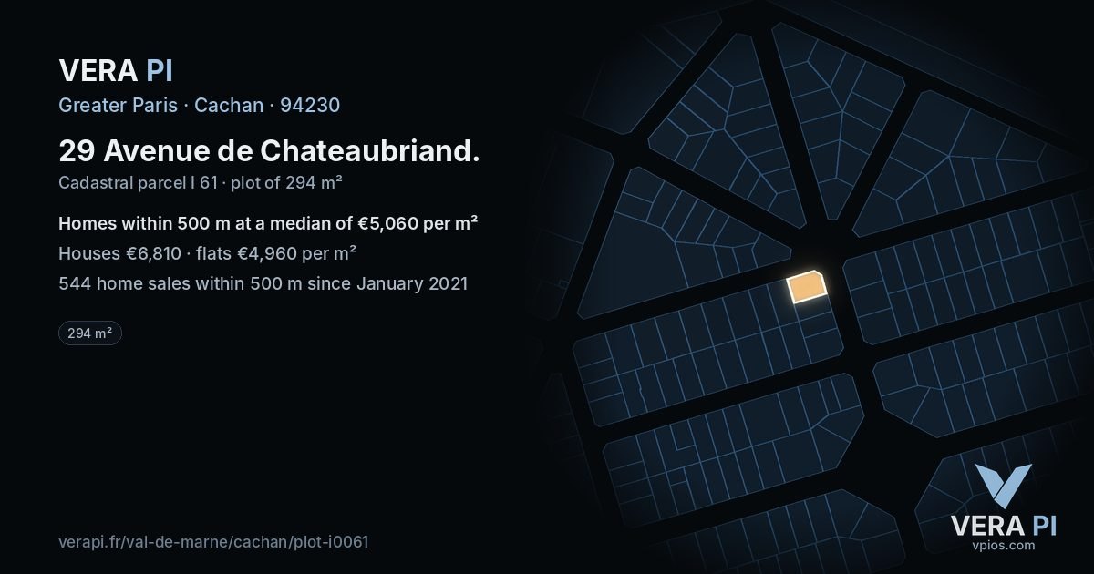 29 Avenue de Chateaubriand, Cachan at night – the plot lit, the parcels around coloured by the prices near them