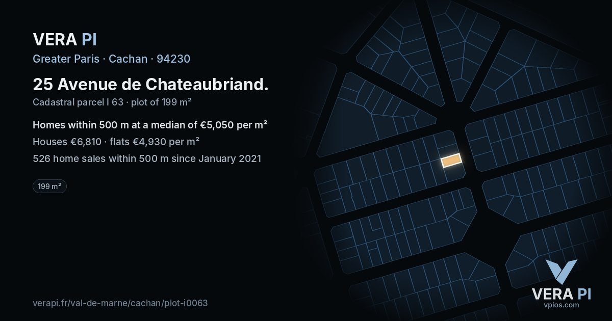 25 Avenue de Chateaubriand, Cachan at night – the plot lit, the parcels around coloured by the prices near them