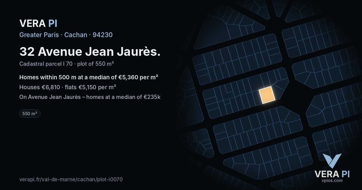32 Avenue Jean Jaurès, Cachan at night – the plot lit, the parcels around coloured by the prices near them