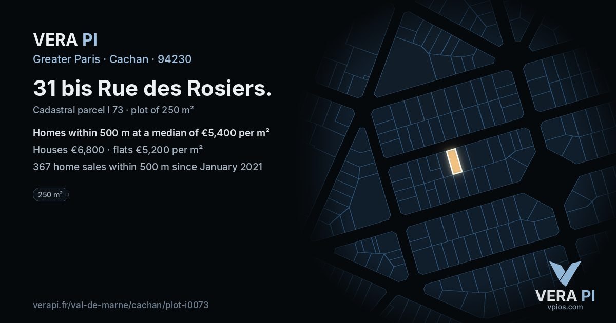 31 bis Rue des Rosiers, Cachan at night – the plot lit, the parcels around coloured by the prices near them