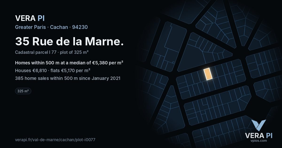 35 Rue de la Marne, Cachan at night – the plot lit, the parcels around coloured by the prices near them